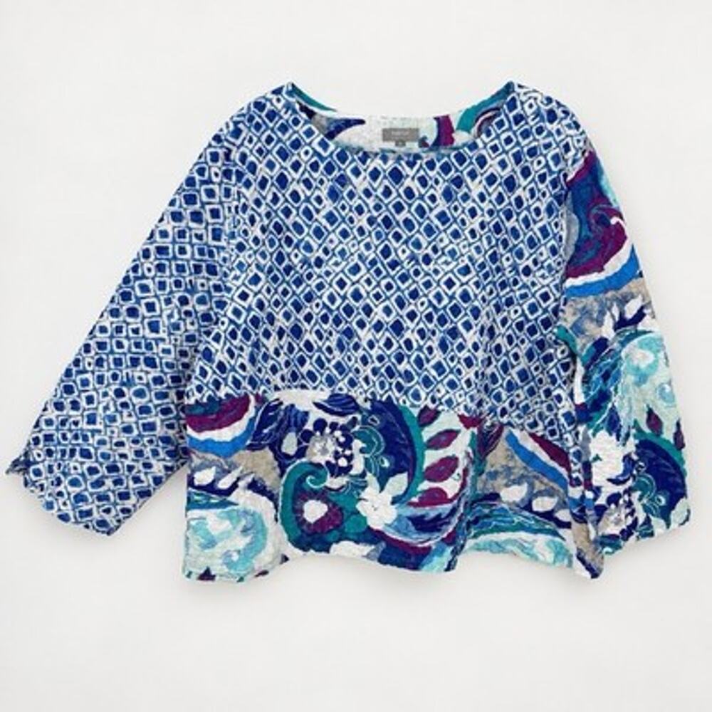 Habitat Clothes Top XXL Crinkle Cotton Colorful Patterned Round neck Pullover